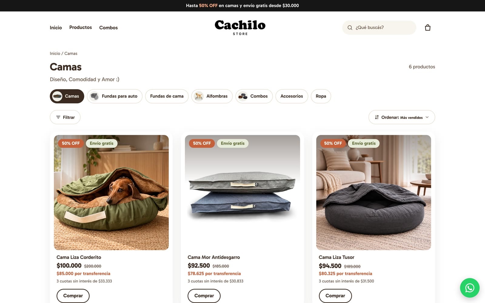 Categoría de la misma tienda después: diseño a medida