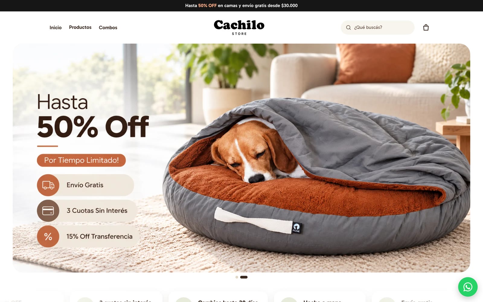 Inicio de la misma tienda después: diseño a medida